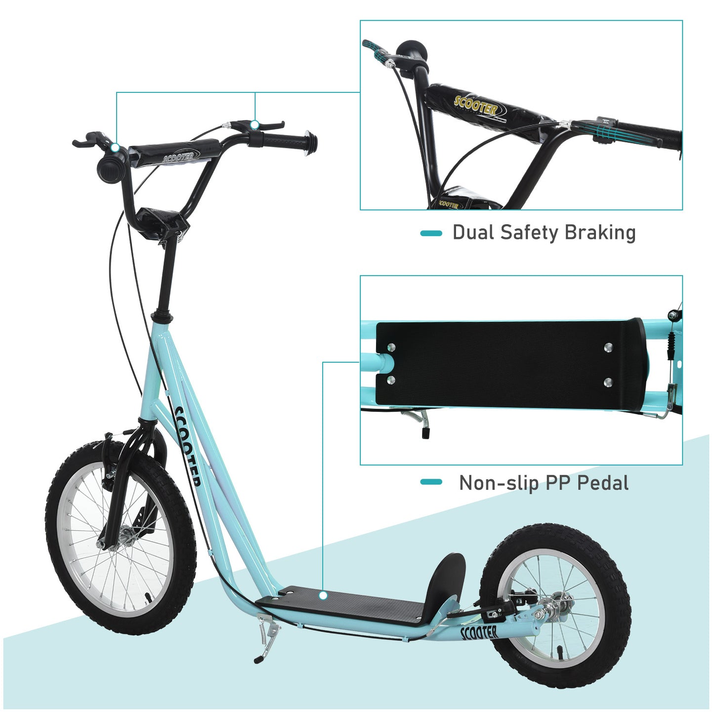 Aosom Youth Scooter, Teens Kick Scooter, Adjustable Handlebar Ride On Toy for 5+ with 16" Front and 12" Rear Dual Brakes Inflatable Wheels, Blue Car Giga GNJ Toys Walmart Giga https://www.cyberehub.com