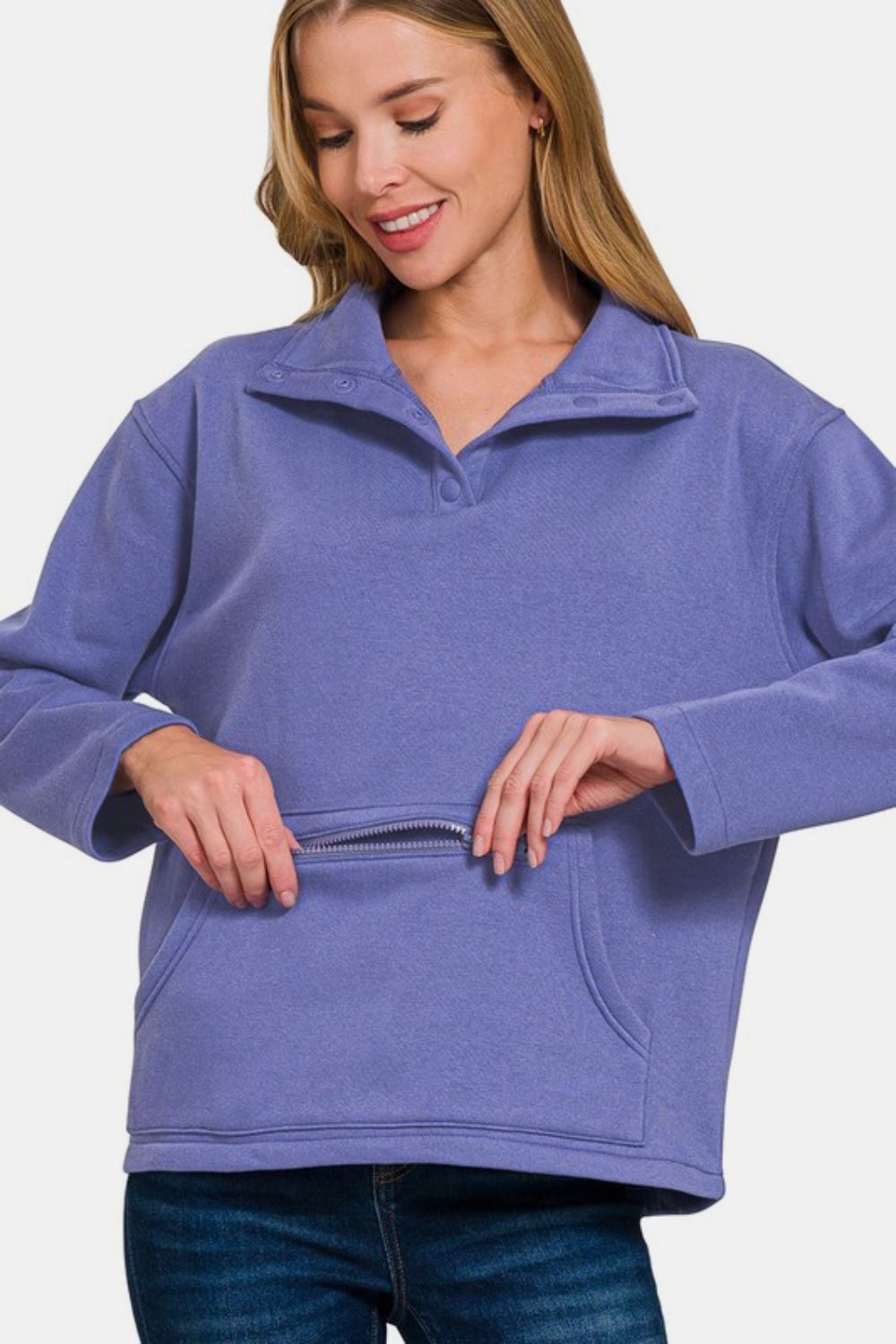 Zenana Turtleneck Half Snap Fleece Sweatshirt Apparel Apparel Ship from USA TikTok Trendsi Zenana Trendsi https://www.cyberehub.com