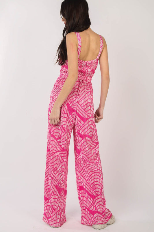 VERY J Printed Pleated Sleeveless Wide Leg Jumpsuit Apparel/Tops Ship from USA TikTok Tops Trendsi USPS VERY J Walmart Walmart Apparel Trendsi https://www.cyberehub.com