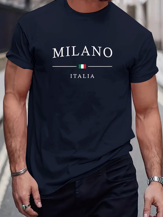 Milano Patterned Printed Men's T-shirt, Comfortable And Elastic Round Neck T-shirt, Perfect For Summer Outdoor Activities, Fashionable Streetwear, Men's Casual Tops Apparel/Shirt/Graphic Shirt SNULLO https://www.cyberehub.com