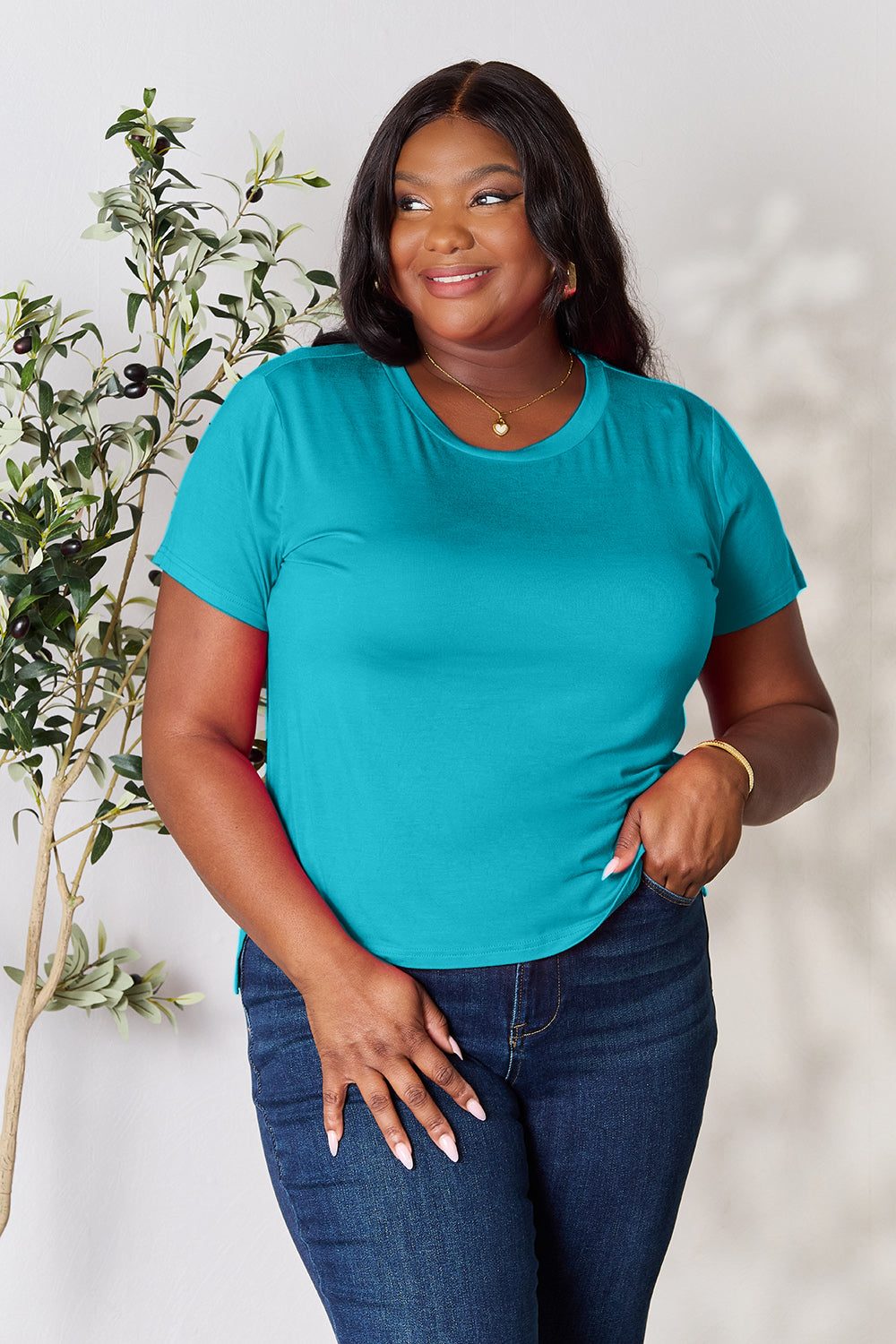 Basic Bae Full Size Round Neck Short Sleeve T-Shirt Apparel/Tops Basic Bae Ship from USA TikTok Tops Trendsi USPS Walmart Walmart Apparel Trendsi https://www.cyberehub.com