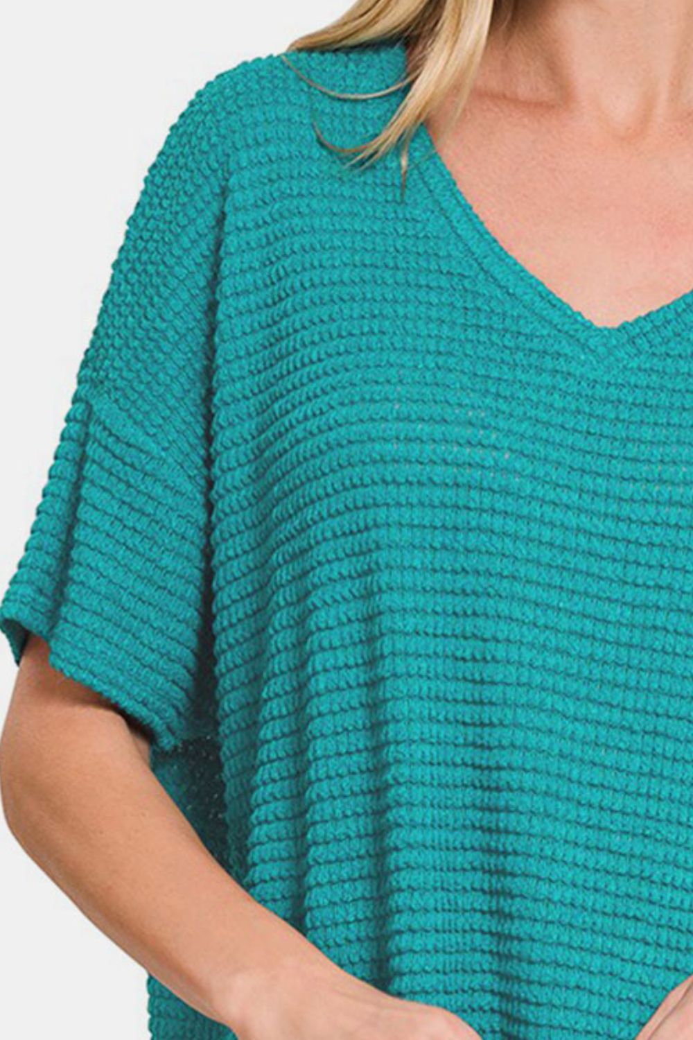 Zenana Drop Shoulder Short Sleeve Jacquard Knit Top Shirt Apparel Clothing Tops Ship from USA Shirts USA Women Zenana Trendsi https://www.cyberehub.com