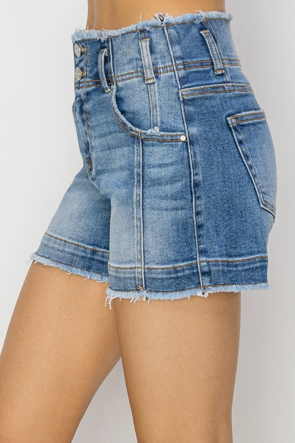 RISEN High Rise Seam Detailed Raw Edge Denim Shorts Bottoms Bottoms Clothing Pants RISEN Ship from USA Women Trendsi https://www.cyberehub.com