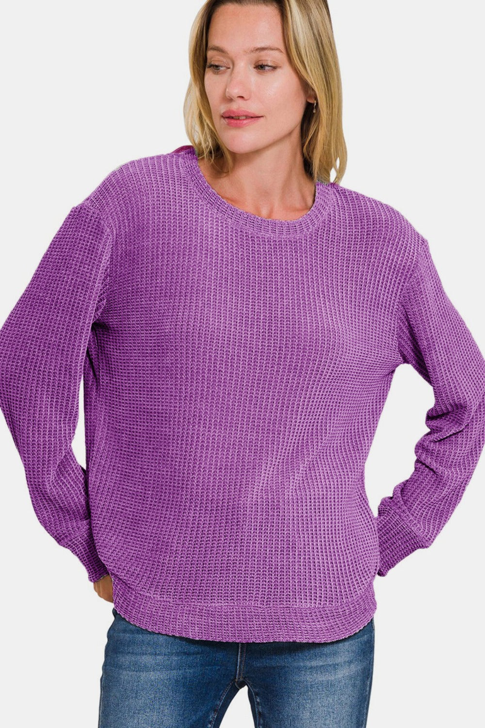 Zenana Chenille Waffle Round Neck Sweater Shirt Apparel Clothing Tops Ship from USA Shirts USA Women Zenana Trendsi https://www.cyberehub.com