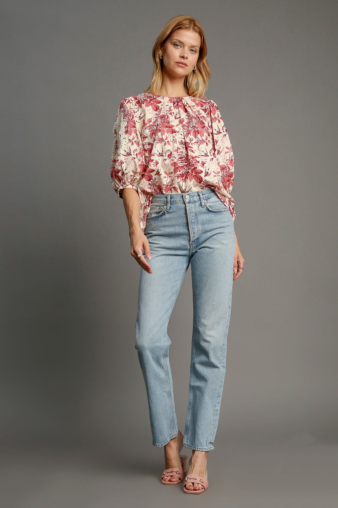 Umgee Floral Pleated Detail Lace Trim Sleeve Blouse Apparel Apparel Ship from USA TikTok Trendsi Umgee USA Trendsi https://www.cyberehub.com