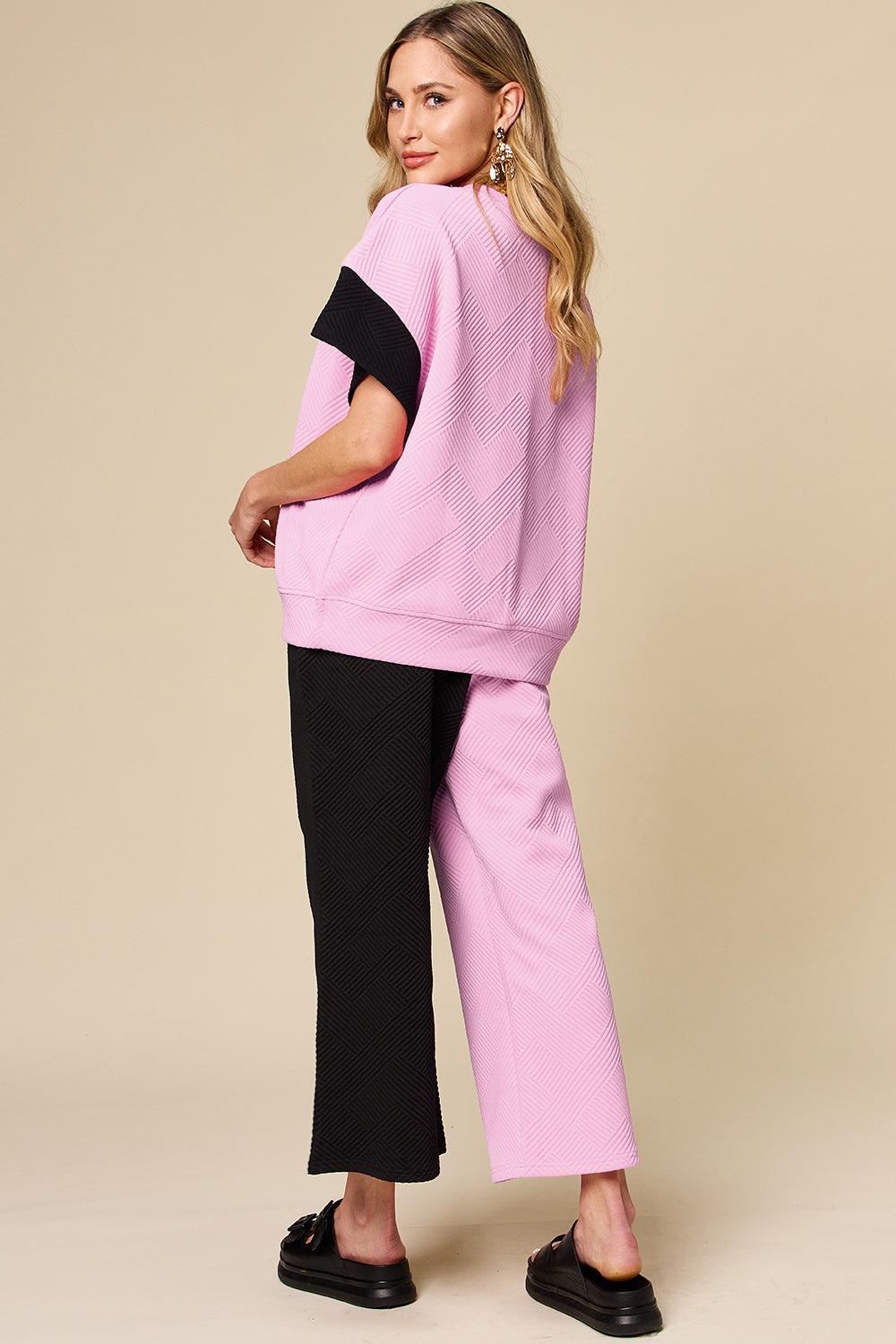 Double Take Full Size Texture Contrast T-Shirt and Wide Leg Pants Set Apparel/Tops Double Take Ship from USA TikTok Tops Trendsi USPS Walmart Walmart Apparel Trendsi https://www.cyberehub.com