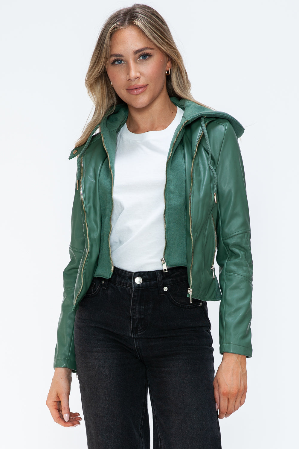 Snobbish Faux Leather Zip Up Drawstring Hooded Jacket Tops/Jackets/Sweaters Clothing Tops Ship from USA Snobbish TikTok Trendsi USPS Walmart Trendsi https://www.cyberehub.com