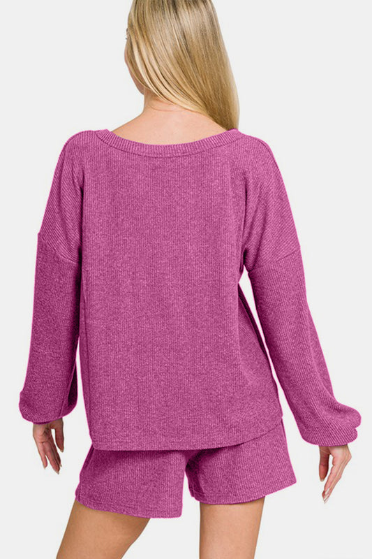 Zenana V-Neck Long Sleeve Ribbed Top and Shorts Set Apparel/Tops Ship from USA TikTok Tops Trendsi USPS Walmart Walmart Apparel Zenana Trendsi https://www.cyberehub.com