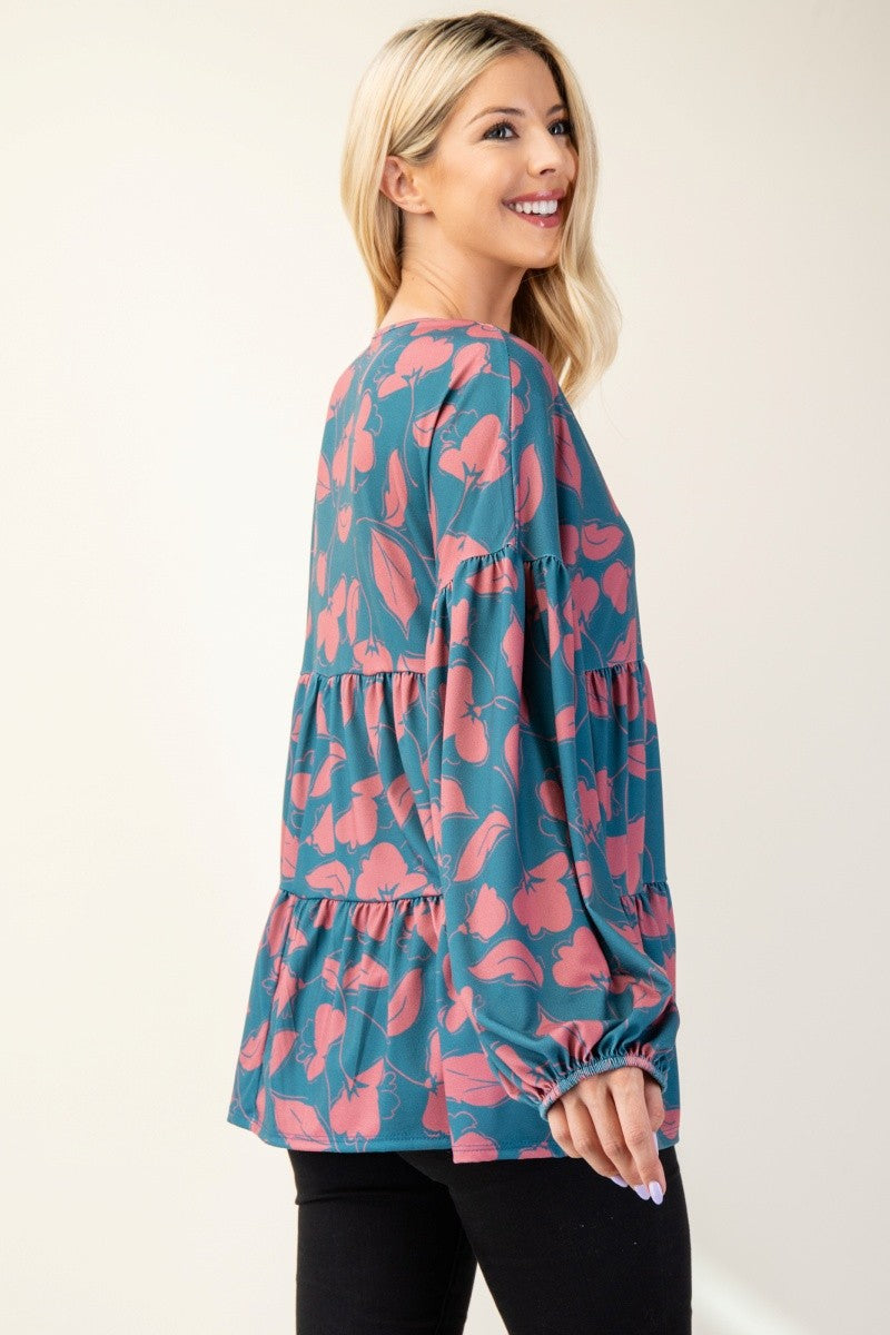 Celeste Full Size Tiered Floral V-Neck Long Sleeve Blouse Apparel/Tops Celeste Ship from USA TikTok Tops Trendsi USPS Walmart Walmart Apparel Trendsi https://www.cyberehub.com