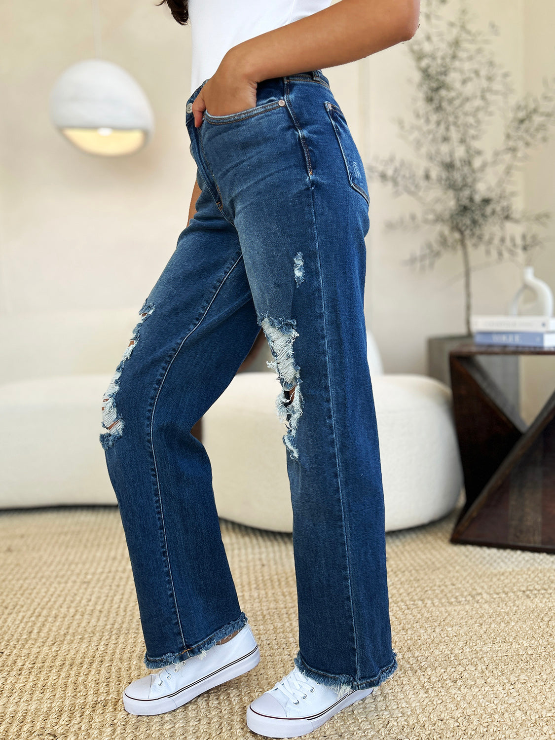 Judy Blue Full Size Mid Rise Distressed Raw Hem Jeans Bottoms Bottoms Clothing Judy Blue Ship from USA Women Trendsi https://www.cyberehub.com