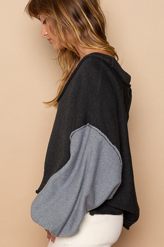 POL Exposed Seam Roll Edge Color Block V Neck Sweater Tops/Jackets/Sweaters Clothing Tops POL Ship from USA TikTok Trendsi USPS Walmart Trendsi https://www.cyberehub.com