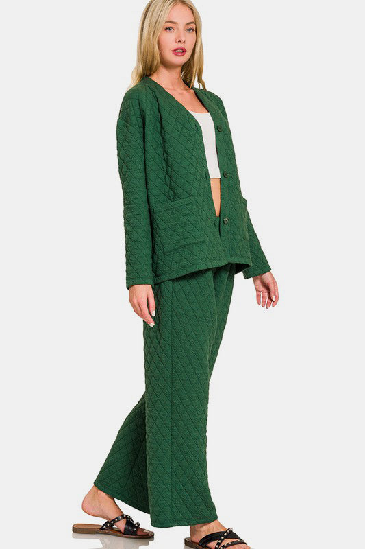 Zenana Quilted Button Up Long Sleeve Top and Pants Lounge Set Apparel Apparel Ship from USA TikTok Trendsi Zenana Trendsi https://www.cyberehub.com
