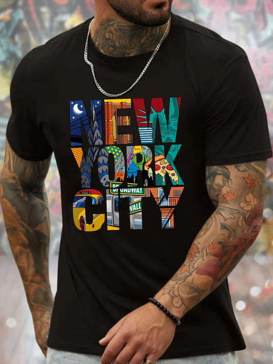 New York City Graphic Men's Short Sleeved T-shirt, Comfortable Stretch Summer Fashion T-shirt, Casual Daily Style Fashion Clothing Apparel/Shirt/Graphic Shirt SNULLO https://www.cyberehub.com