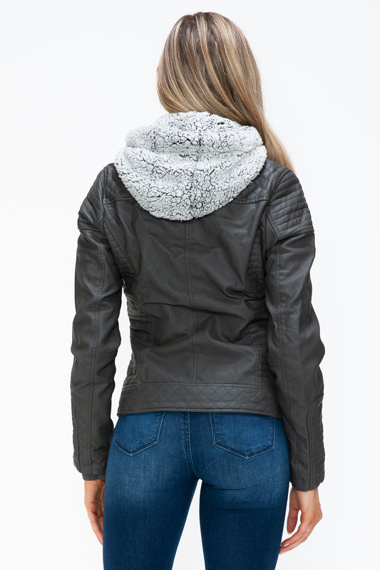 YMI Faux Layered Double-Zipper Jacket with Fuzzy Hood Tops/Jackets/Sweaters Clothing Tops Ship from USA TikTok Trendsi USPS Walmart YMI outerwear Trendsi https://www.cyberehub.com