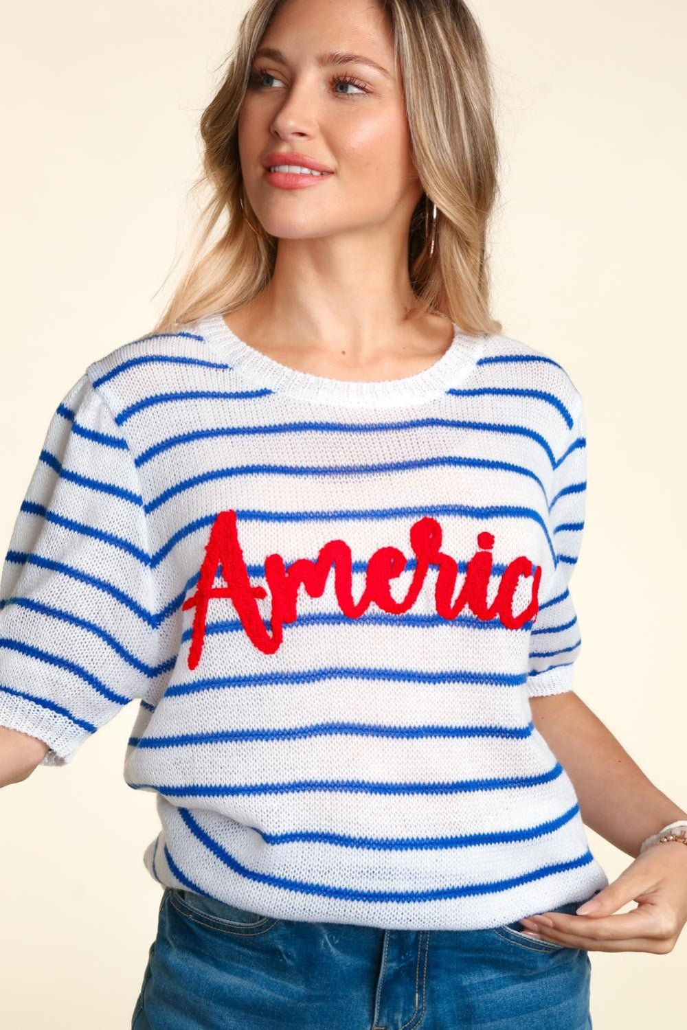 Haptics Letter Embroidery Striped Knit Top Shirt Apparel Clothing Tops Haptics Ship from USA Shirts USA Women Trendsi https://www.cyberehub.com