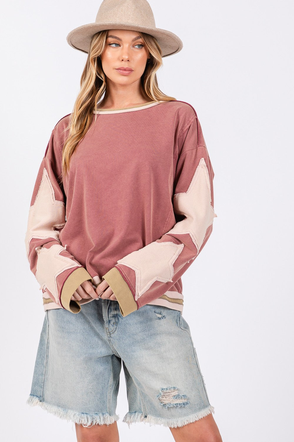 SAGE + FIG French Terry Star Applique Patch Sweatshirt Apparel/Tops SAGE+FIG Ship from USA TikTok Tops Trendsi USPS Walmart Walmart Apparel Trendsi https://www.cyberehub.com