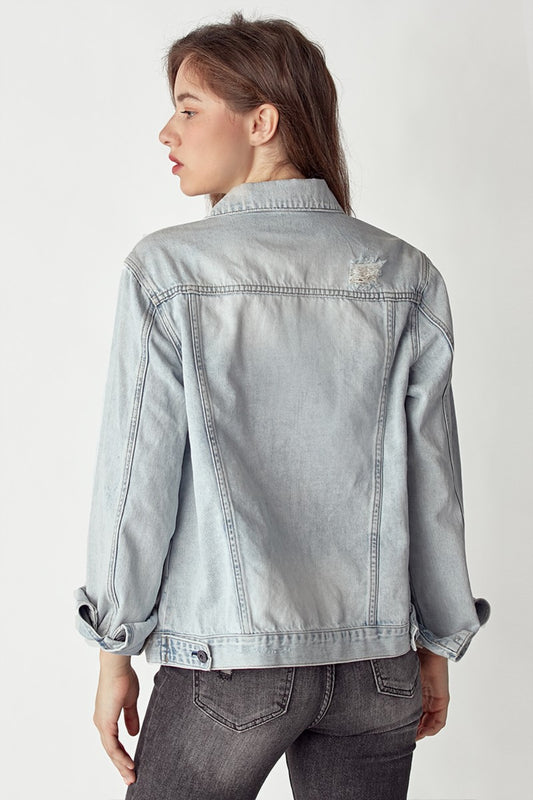 RISEN Distressed Button Up Jacket Shirt Apparel Clothing Tops RISEN Ship from USA Shirts USA Women Trendsi https://www.cyberehub.com