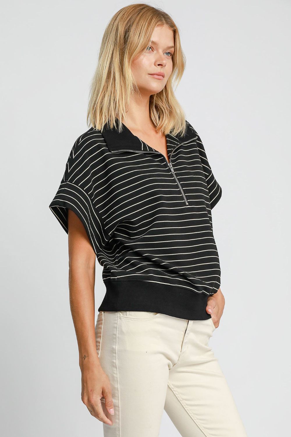 Umgee Striped Half Zip Short Sleeve Sweatshirt Apparel/Tops Ship from USA TikTok Tops Trendsi Umgee USA USPS Walmart Walmart Apparel Trendsi https://www.cyberehub.com