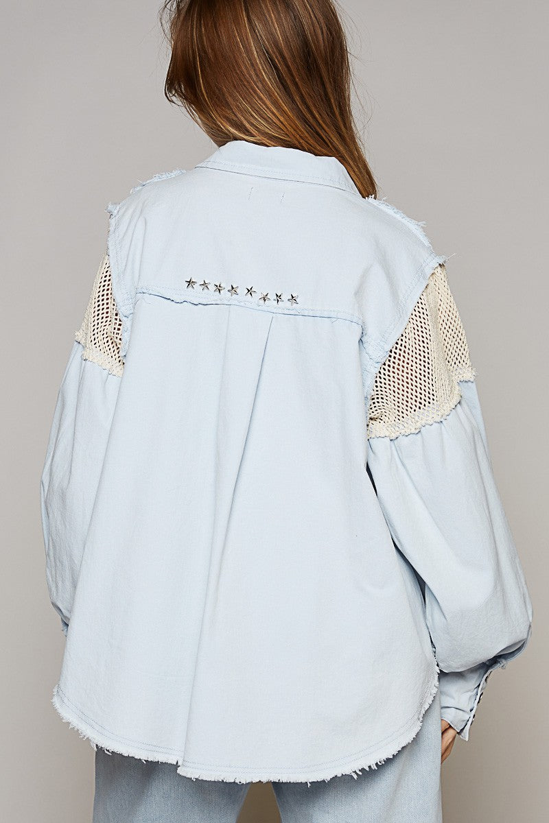 POL Crochet Contrast Button Down Star Studs Shirt Apparel/Tops POL Ship from USA TikTok Tops Trendsi USPS Walmart Walmart Apparel Trendsi https://www.cyberehub.com