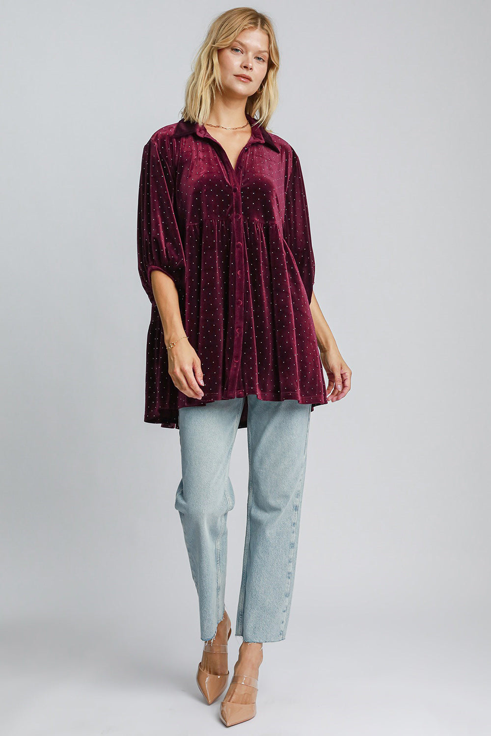 Umgee Full Size Polka Dot Button Up Half Sleeve Shirt Apparel/Tops Ship from USA TikTok Tops Trendsi Umgee USA USPS Walmart Walmart Apparel Trendsi https://www.cyberehub.com