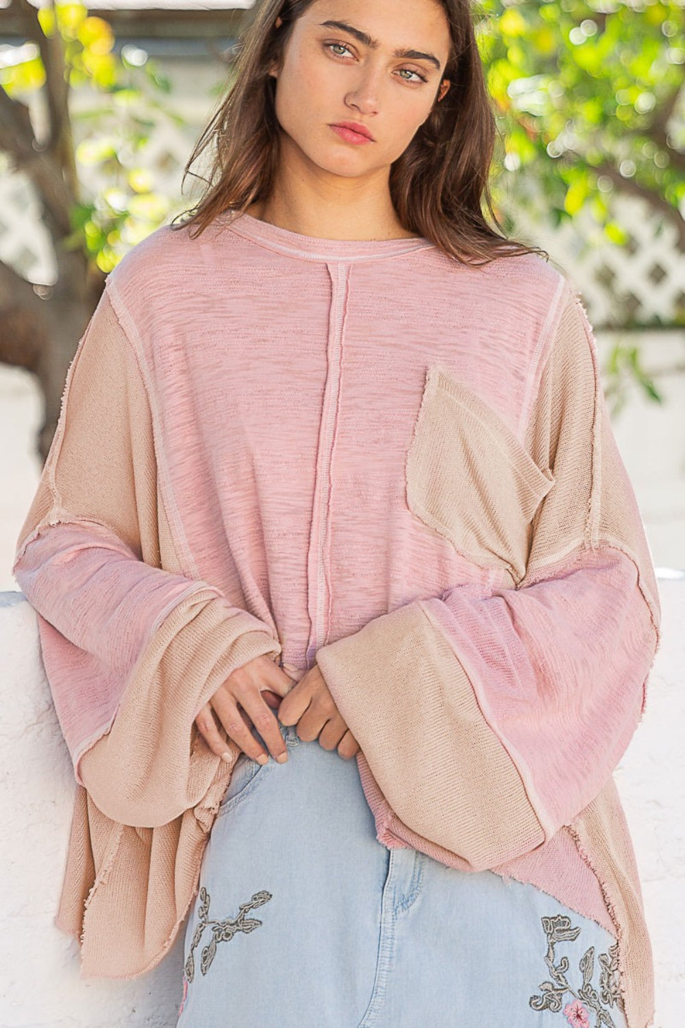 POL Round Neck Contrast Stitching High-Low Top Tops/Jackets/Sweaters Clothing Tops POL Ship from USA TikTok Trendsi USPS Walmart Trendsi https://www.cyberehub.com