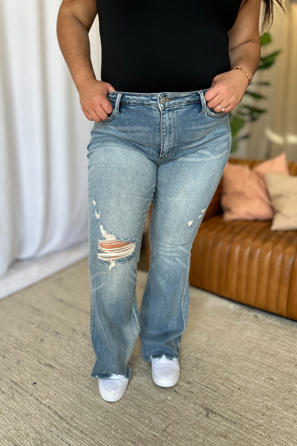 Judy Blue Full Size Medium Rise Tummy Control Destroy Flare Bottoms Bottoms Clothing Judy Blue Ship from USA Women Trendsi https://www.cyberehub.com