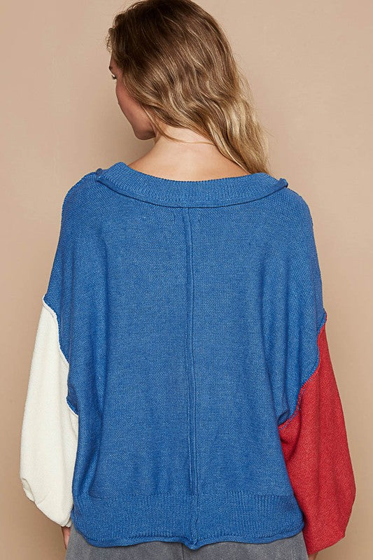 POL Exposed Seam Contrast V-Neck Lantern Sleeve Sweater Tops/Jackets/Sweaters Clothing Tops POL Ship from USA TikTok Trendsi USPS Walmart Trendsi https://www.cyberehub.com