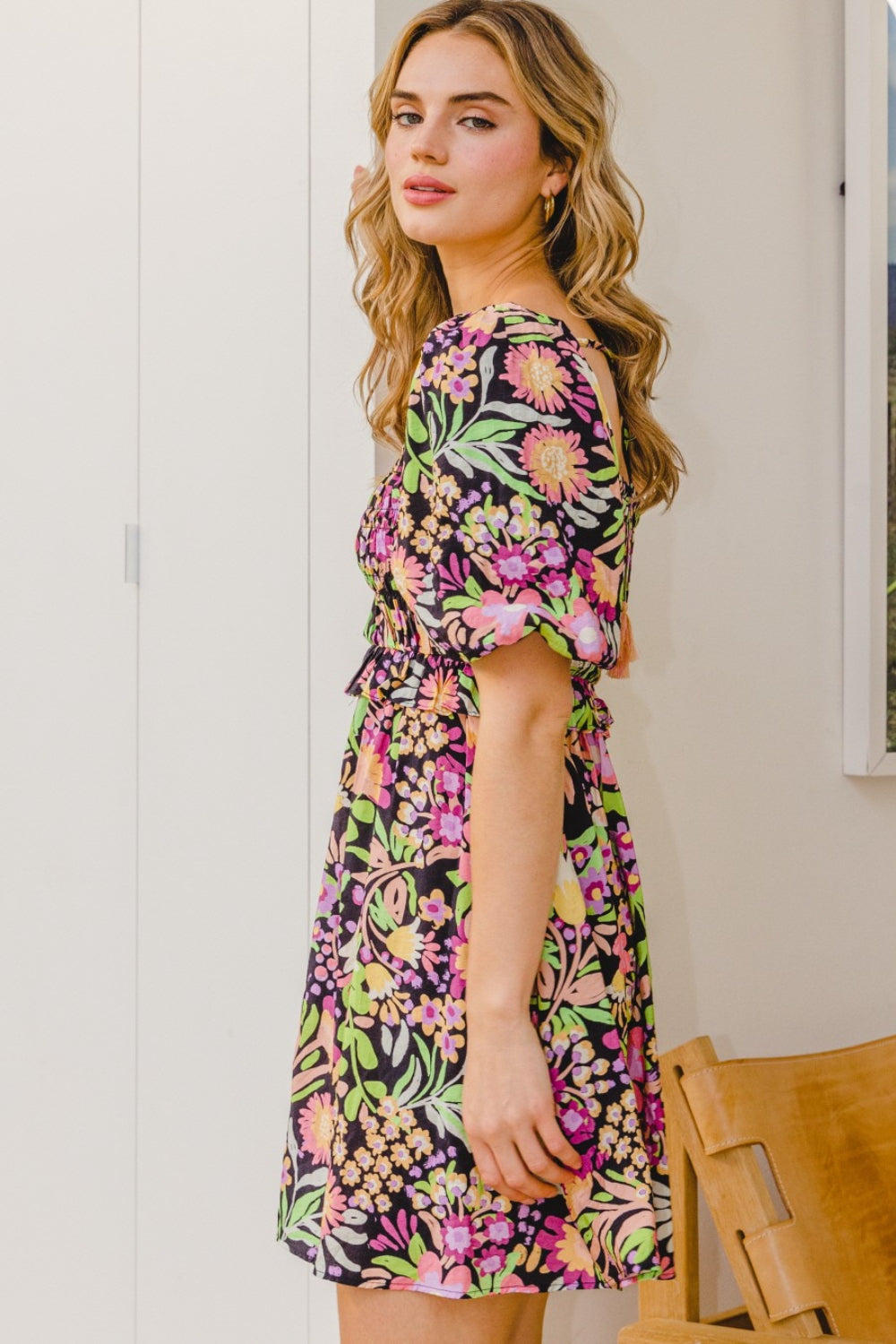 ODDI Full Size Floral Tie-Back Mini Dress Apparel/Dress Dress ODDI Ship from USA TikTok Trendsi USPS Walmart Walmart Apparel Trendsi https://www.cyberehub.com