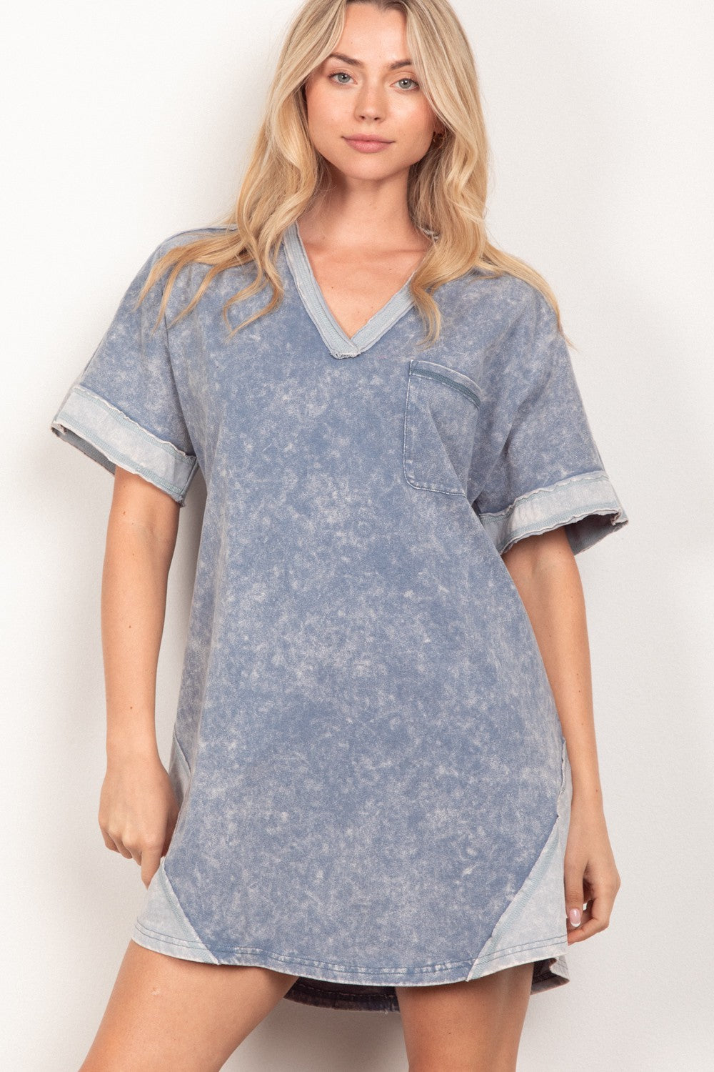 VERY J Short Sleeve V-Neck Tee Dress Denim Apparel/Dress Dress Ship from USA TikTok Trendsi USPS VERY J Walmart Walmart Apparel Trendsi https://www.cyberehub.com