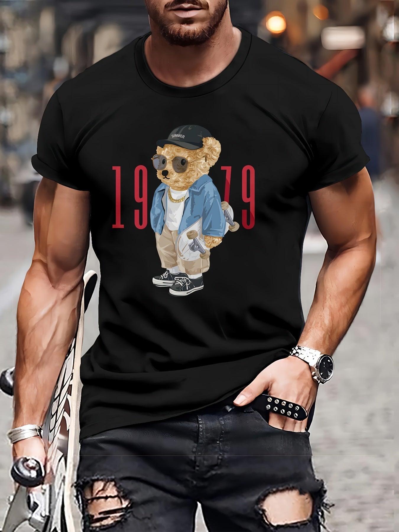 Men's Casual Round Neck T-shirt -1979 Vintage Teddy Bear Print Apparel/Shirt/Graphic Shirt SNULLO https://www.cyberehub.com