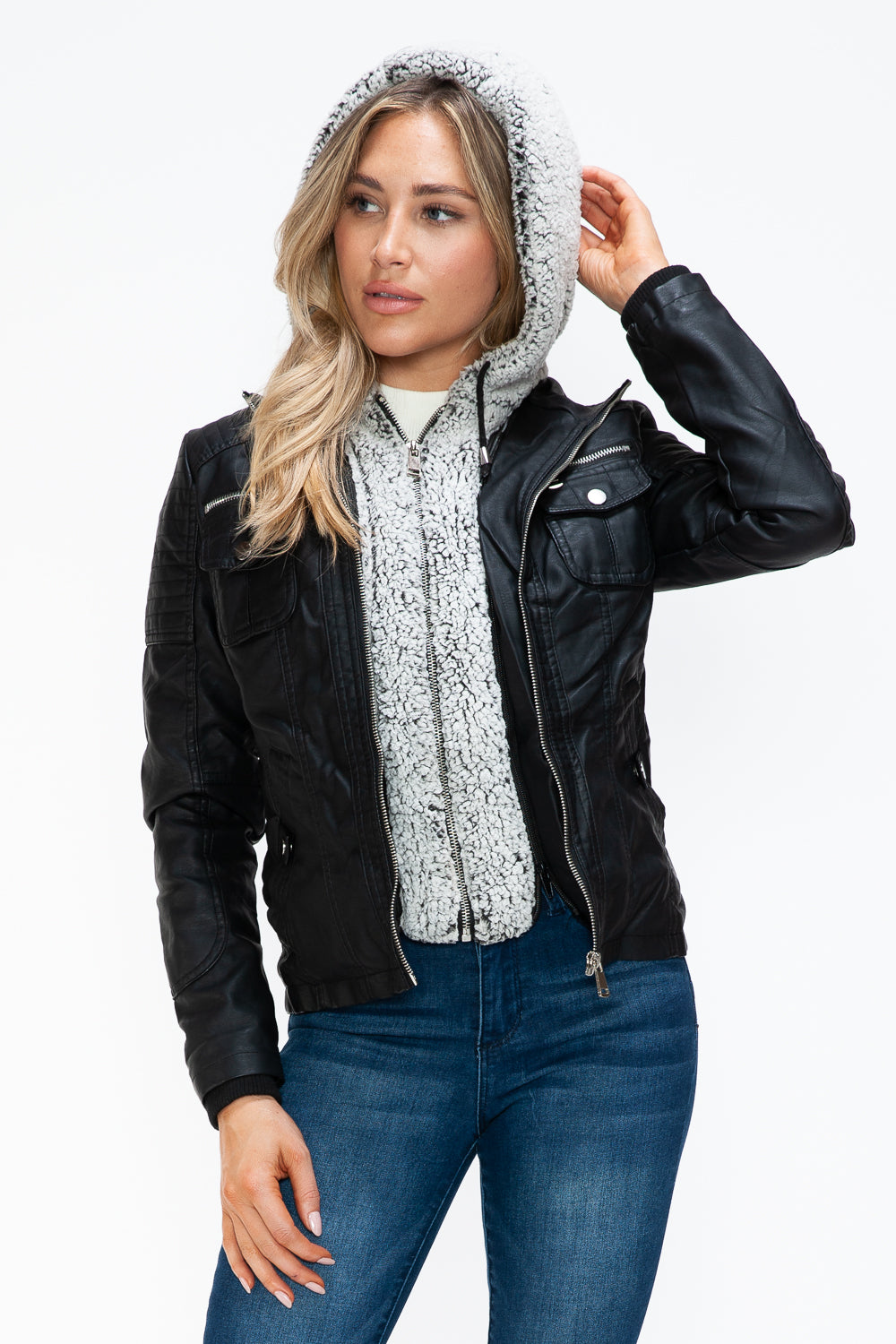 YMI Removable Faux Layered Multi-Pocket Jacket with Fuzzy Hood Apparel Featured Ship from USA Tiktok Trendsi USA USPS Walmart YMI outerwear Trendsi https://www.cyberehub.com