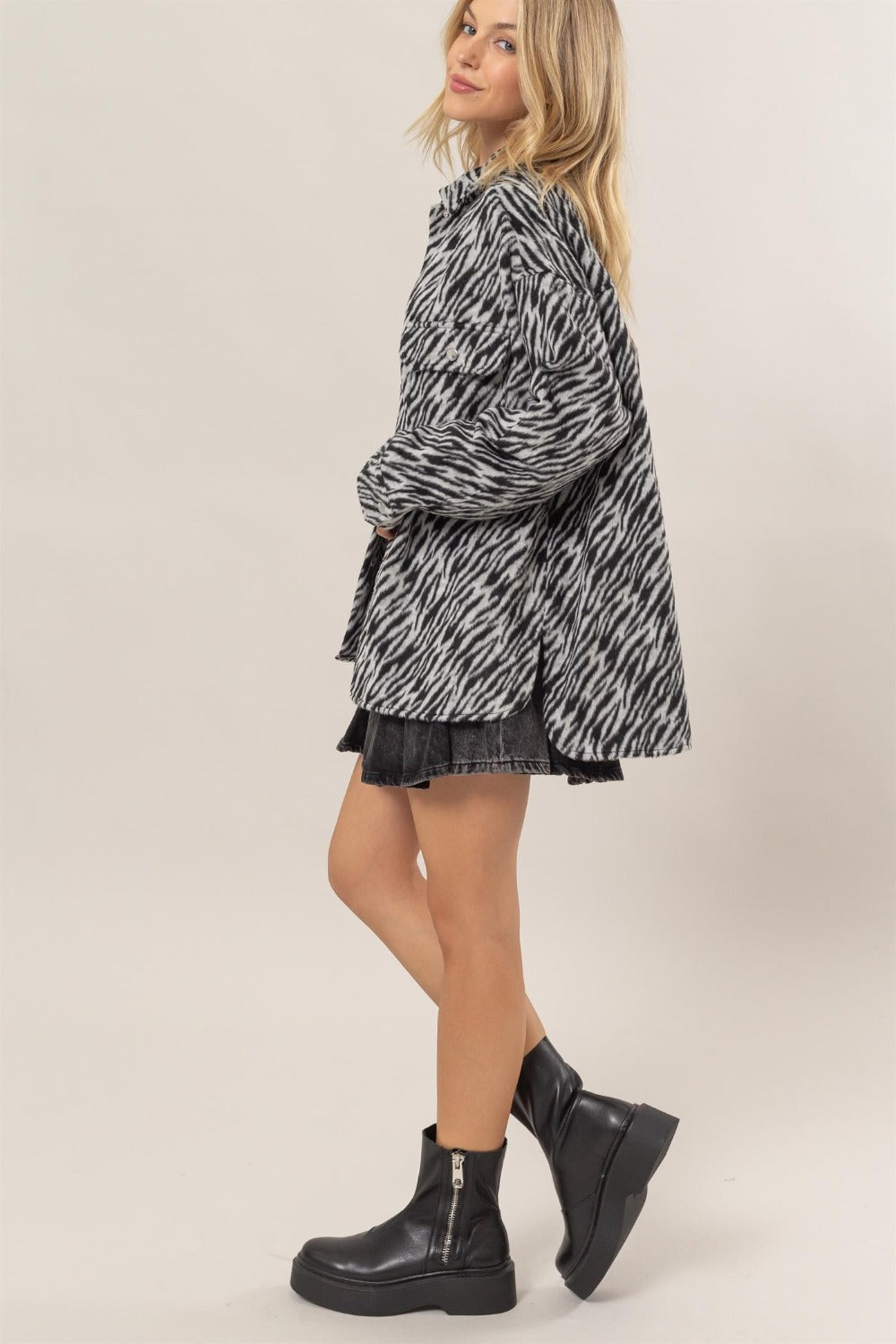 HYFVE Zebra Print Snap Down Long Sleeve Shacket Tops/Jackets/Sweaters Clothing Tops HYFVE Ship from USA TikTok Trendsi USPS Walmart Trendsi https://www.cyberehub.com