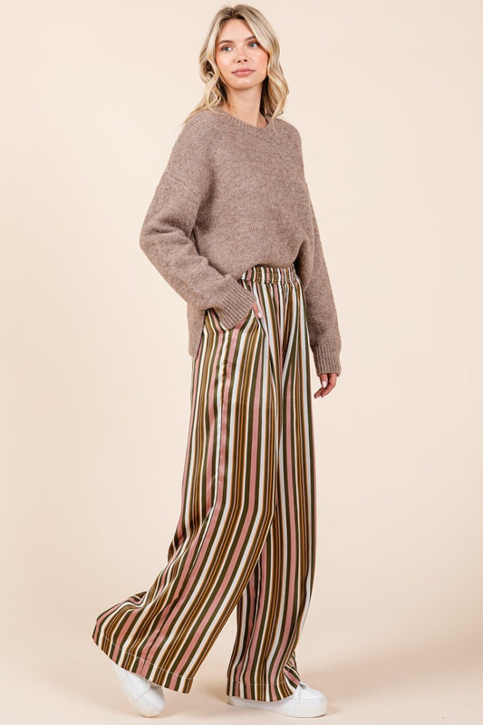 Mittoshop Striped Satin Elastic Waist Wide Leg Pants Bottoms Bottoms Clothing Mittoshop Ship from USA Women Trendsi https://www.cyberehub.com