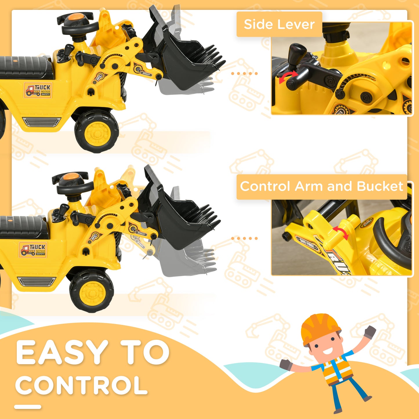 Ride On Excavator with Under Seat Storage, Pull Cart Kids Bulldozer for Boys & Girls, Sit and Scoot Construction Toy with Horn, Front Loader Shovel, for Sand and Snow, Ages 3 Years Old Car Giga GNJ Toys Walmart Giga https://www.cyberehub.com