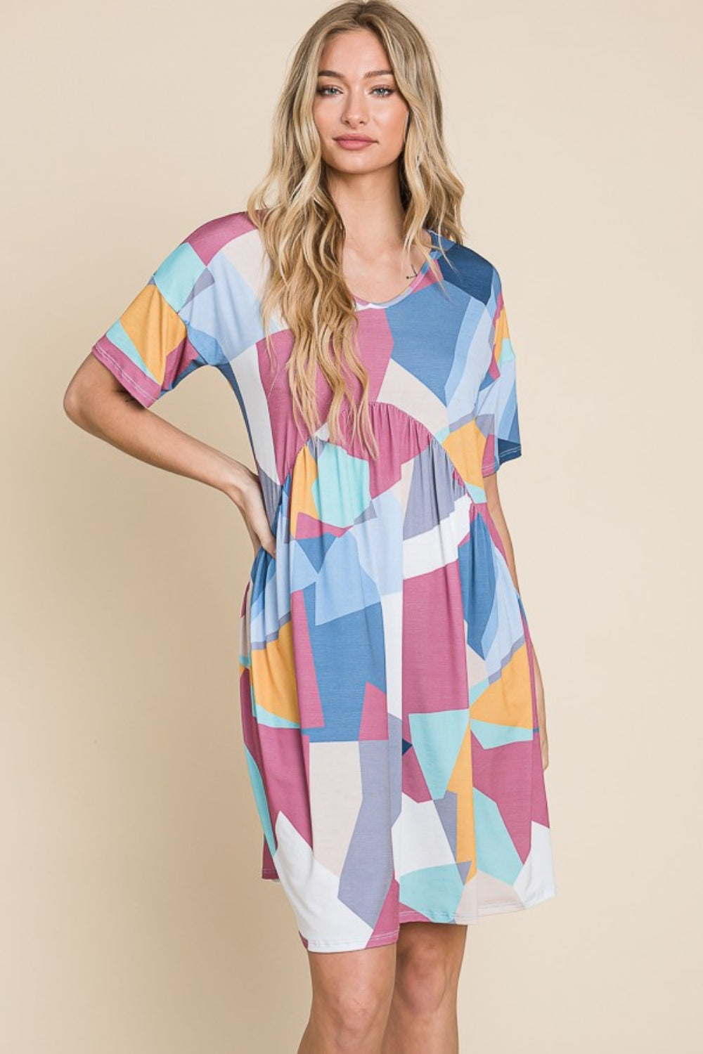 BOMBOM Ruched Color Block Short Sleeve Dress Apparel/Dress BOMBOM Dress Ship from USA TikTok Trendsi USPS Walmart Walmart Apparel Trendsi https://www.cyberehub.com