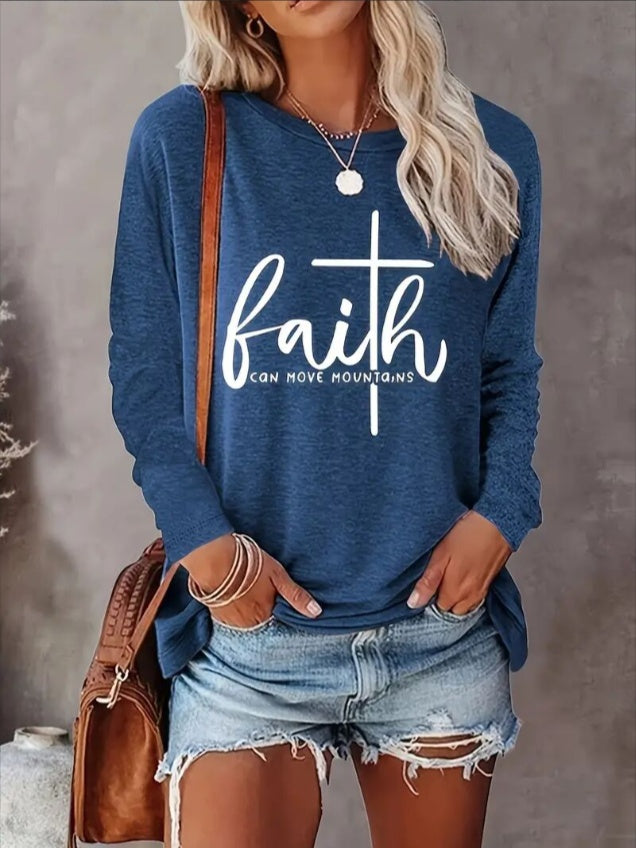 Women's Printed Long Sleeve Hoodless Sweatshirt Blue Apparel/Shirt/Graphic Shirt SNULLO https://www.cyberehub.com