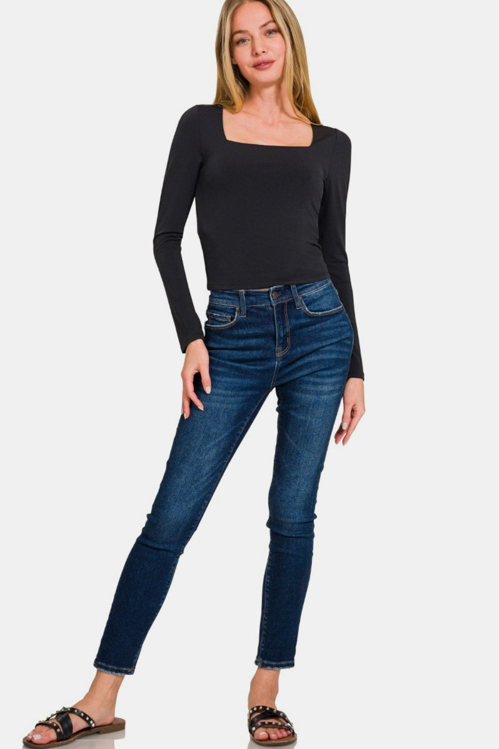 Zenana Square Neck Fitted Long Sleeve T-Shirt Tops/Jackets/Sweaters Clothing Tops Ship from USA TikTok Trendsi USPS Walmart Zenana Trendsi https://www.cyberehub.com