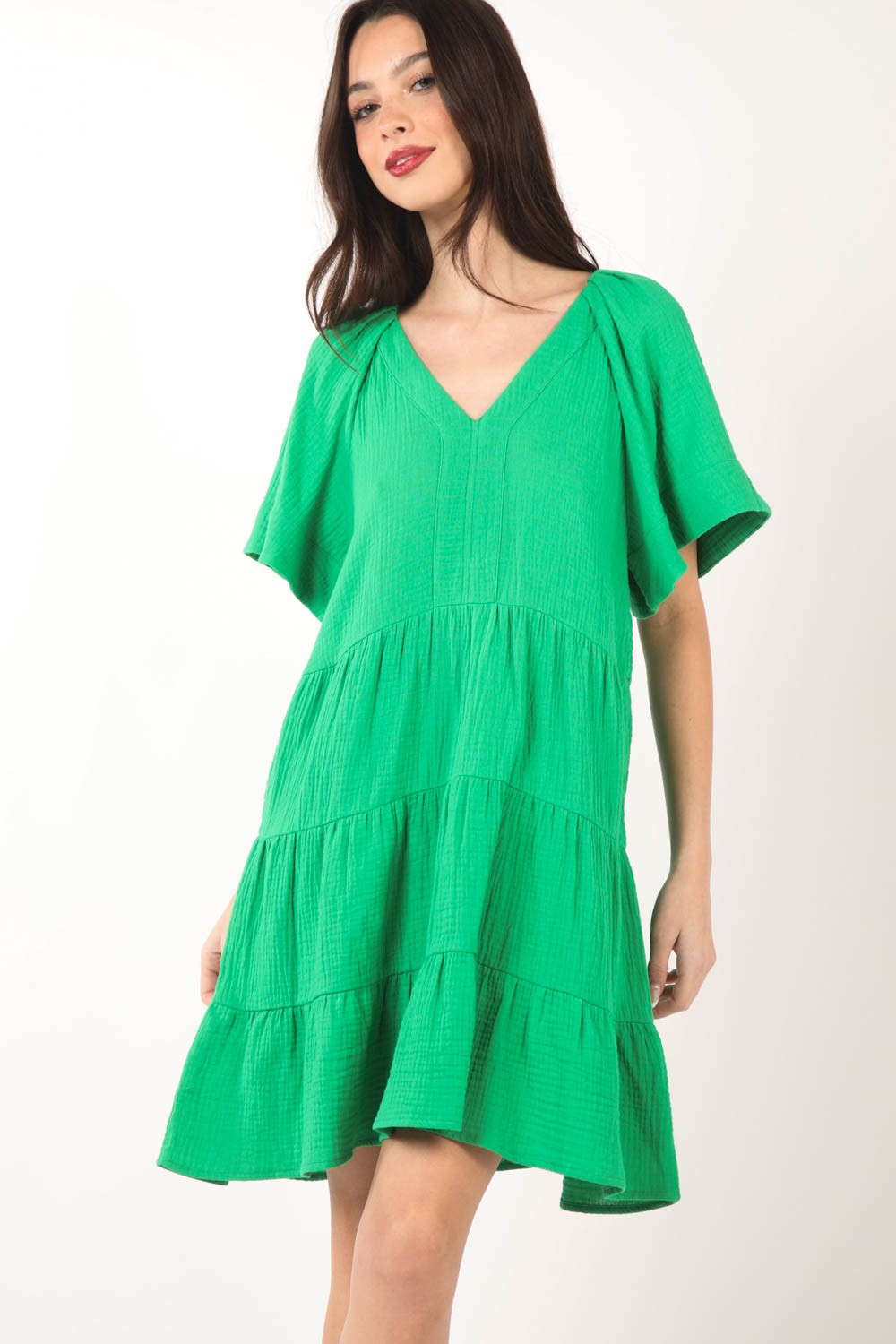 VERY J Texture V-Neck Ruffled Tiered Dress Green Apparel/Dress Dress Memorial Day Sale Ship from USA TikTok Trendsi USPS VERY J Walmart Walmart Apparel Trendsi https://www.cyberehub.com