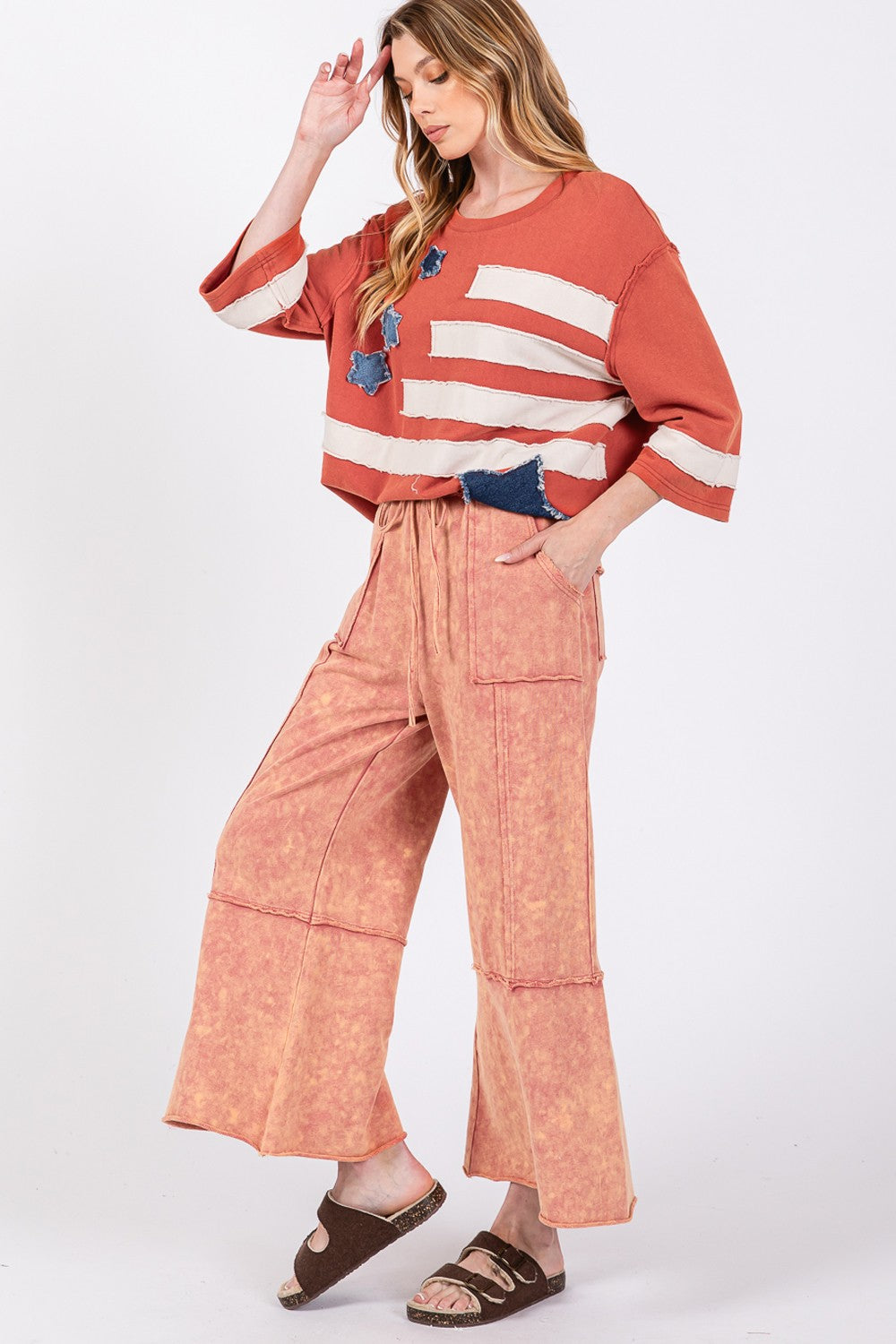 SAGE + FIG Mineral Washed Terry Wide Leg Pants Bottoms Bottoms Clothing Pants SAGE+FIG Ship from USA Women Trendsi https://www.cyberehub.com