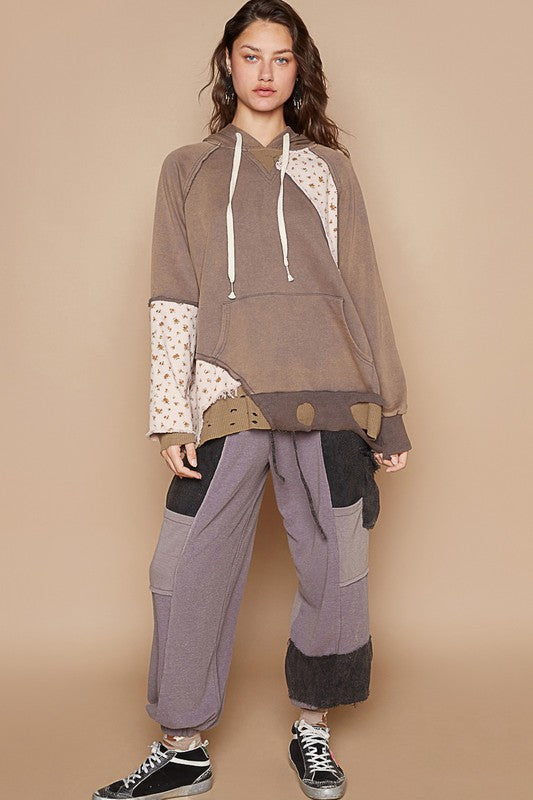 POL Floral Patchwork Distressed Drawstring Hoodie Apparel/Tops POL Ship from USA TikTok Tops Trendsi USPS Walmart Walmart Apparel Trendsi https://www.cyberehub.com