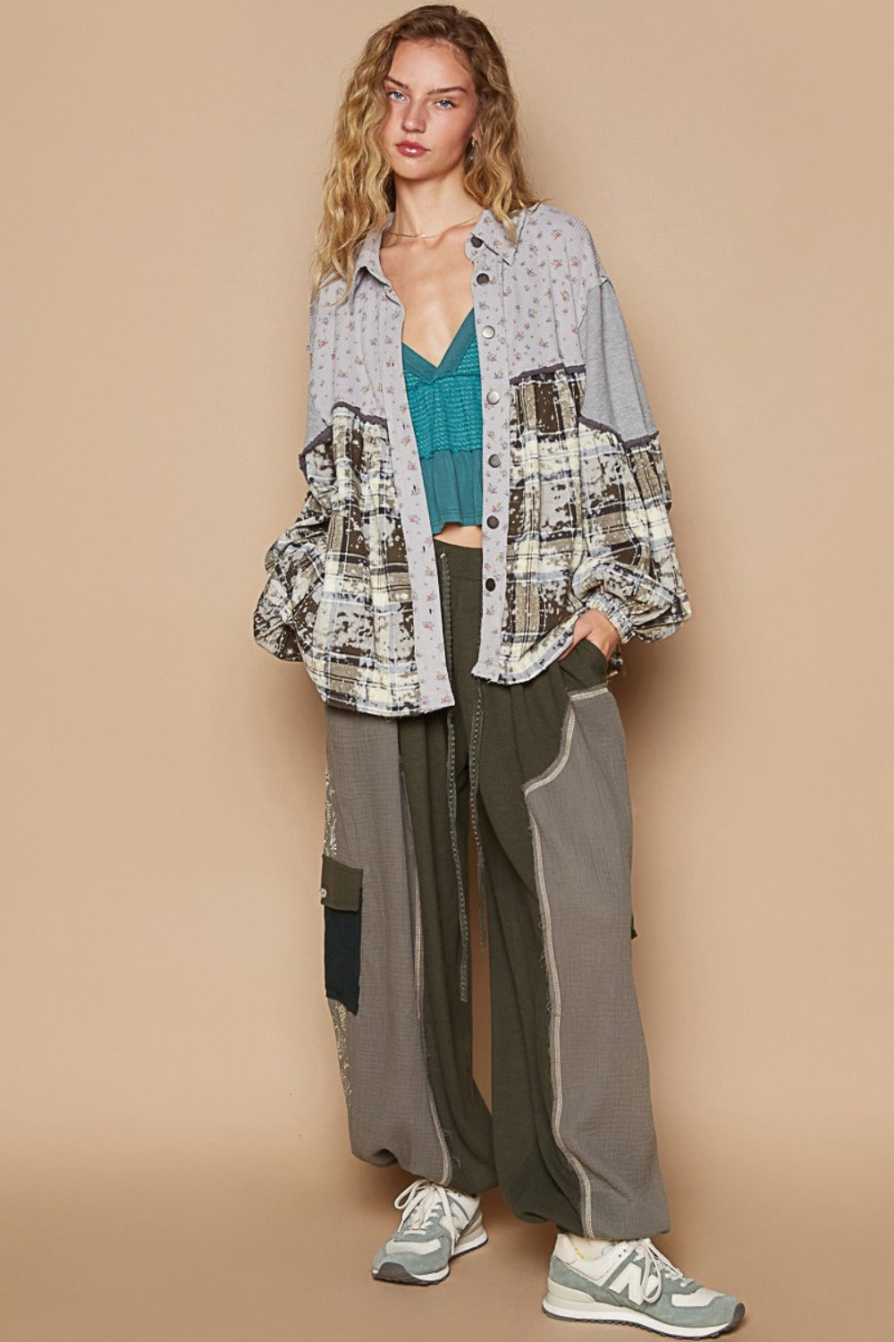 POL Balloon Sleeve Floral Color Block Plaid Shirt Tops/Jackets/Sweaters Clothing Tops POL Ship from USA TikTok Trendsi USPS Walmart Trendsi https://www.cyberehub.com
