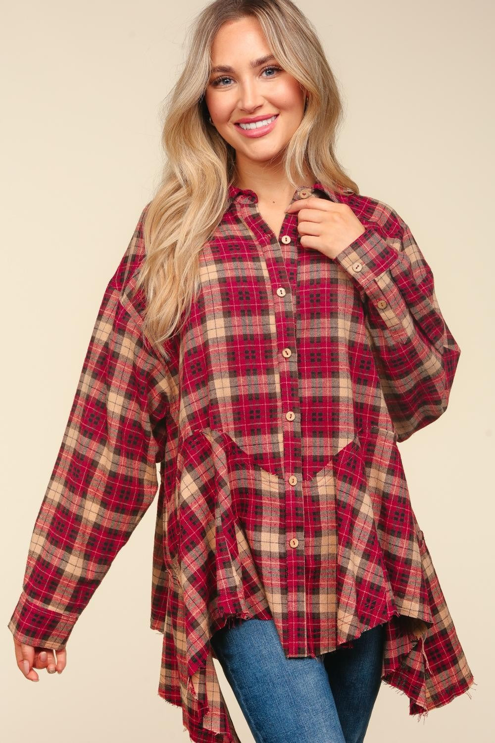 Haptics Plaid Button Down Sharkbite Shirt Burgundy Taupe Tops/Jackets/Sweaters Clothing Tops Haptics Ship from USA TikTok Trendsi USPS Walmart Trendsi https://www.cyberehub.com