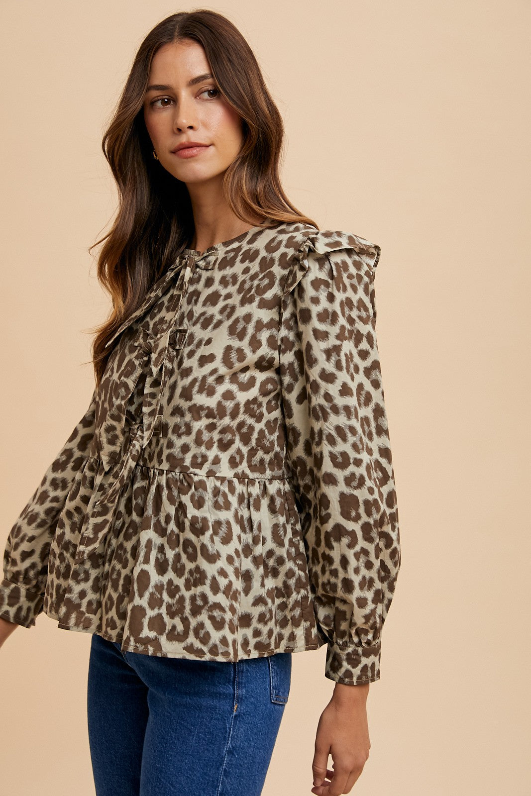 Annie Wear Tied Leopard Round Neck Peplum Blouse Apparel Annie Wear Apparel Ship from USA TikTok Trendsi Trendsi https://www.cyberehub.com