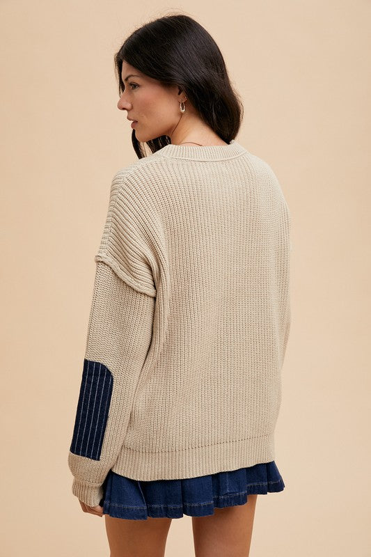 Annie Wear Contrast Round Neck Drop Shoulder Sweater with Patch Pocket Apparel Annie Wear Apparel Ship from USA TikTok Trendsi Trendsi https://www.cyberehub.com