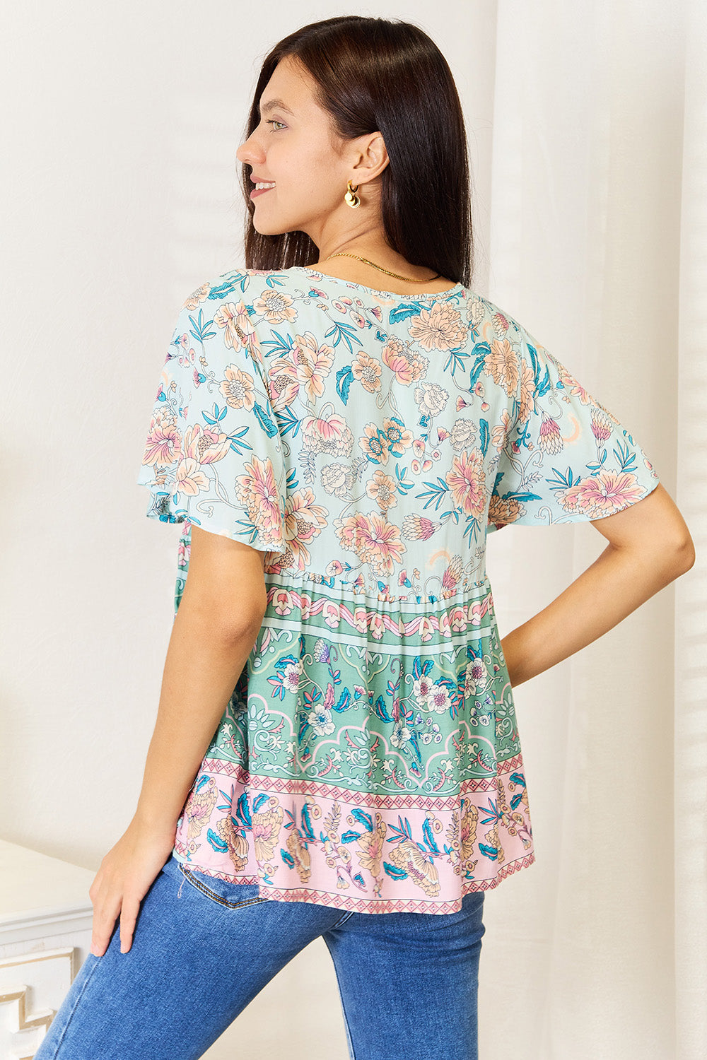 Perfee Floral Tie Neck Short Sleeve Blouse Apparel/Tops Hundredth Ship from USA TikTok Tops Trendsi USPS Walmart Walmart Apparel Trendsi https://www.cyberehub.com
