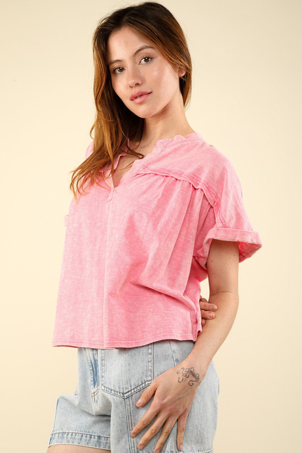 VERY J Nochted Short Sleeve Washed T-Shirt Tops/Jackets/Sweaters Clothing Tops Ship from USA TikTok Trendsi USPS VERY J Walmart Trendsi https://www.cyberehub.com