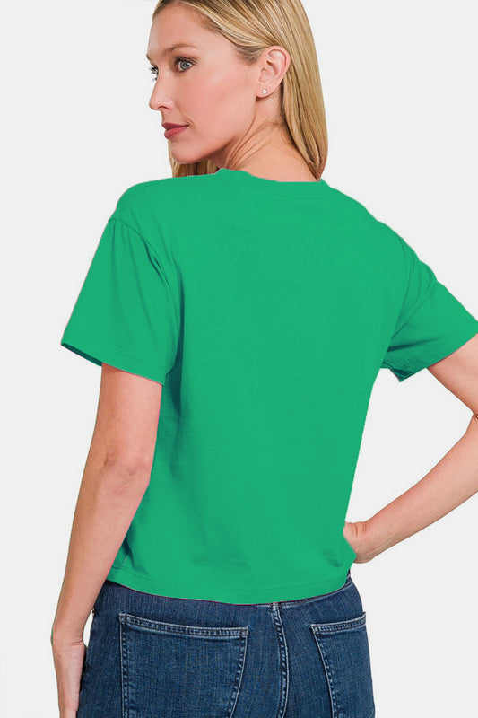 Zenana Round Neck Short Sleeve Cropped T-Shirt Apparel/Tops Ship from USA TikTok Tops Trendsi USPS Walmart Walmart Apparel Zenana Trendsi https://www.cyberehub.com