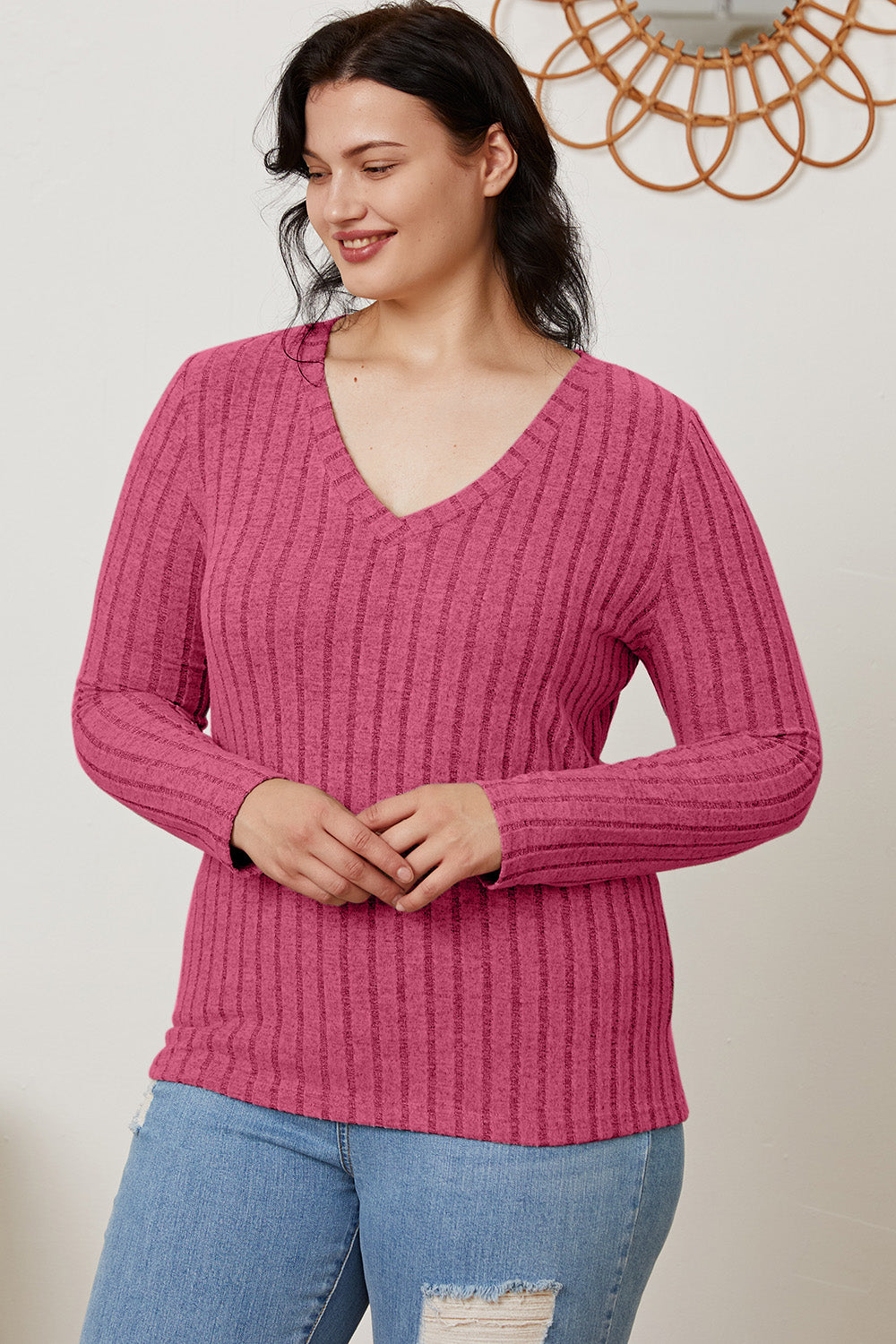 Basic Bae Full Size Ribbed V-Neck Long Sleeve T-Shirt Apparel/Tops Basic Bae Ship from USA TikTok Tops Trendsi USPS Walmart Walmart Apparel Trendsi https://www.cyberehub.com