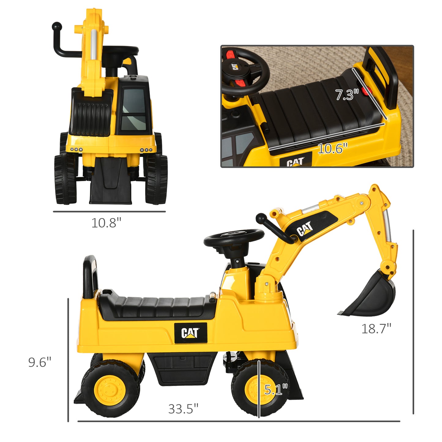 Aosom Excavator Ride on Toy, CAT Licensed Kids Manual Pedal Ride on Excavator with Manual Shovel, Horn, Hidden Storage for 18-36 Months Boys and Girls, Yellow Car Giga GNJ Toys Walmart Giga https://www.cyberehub.com