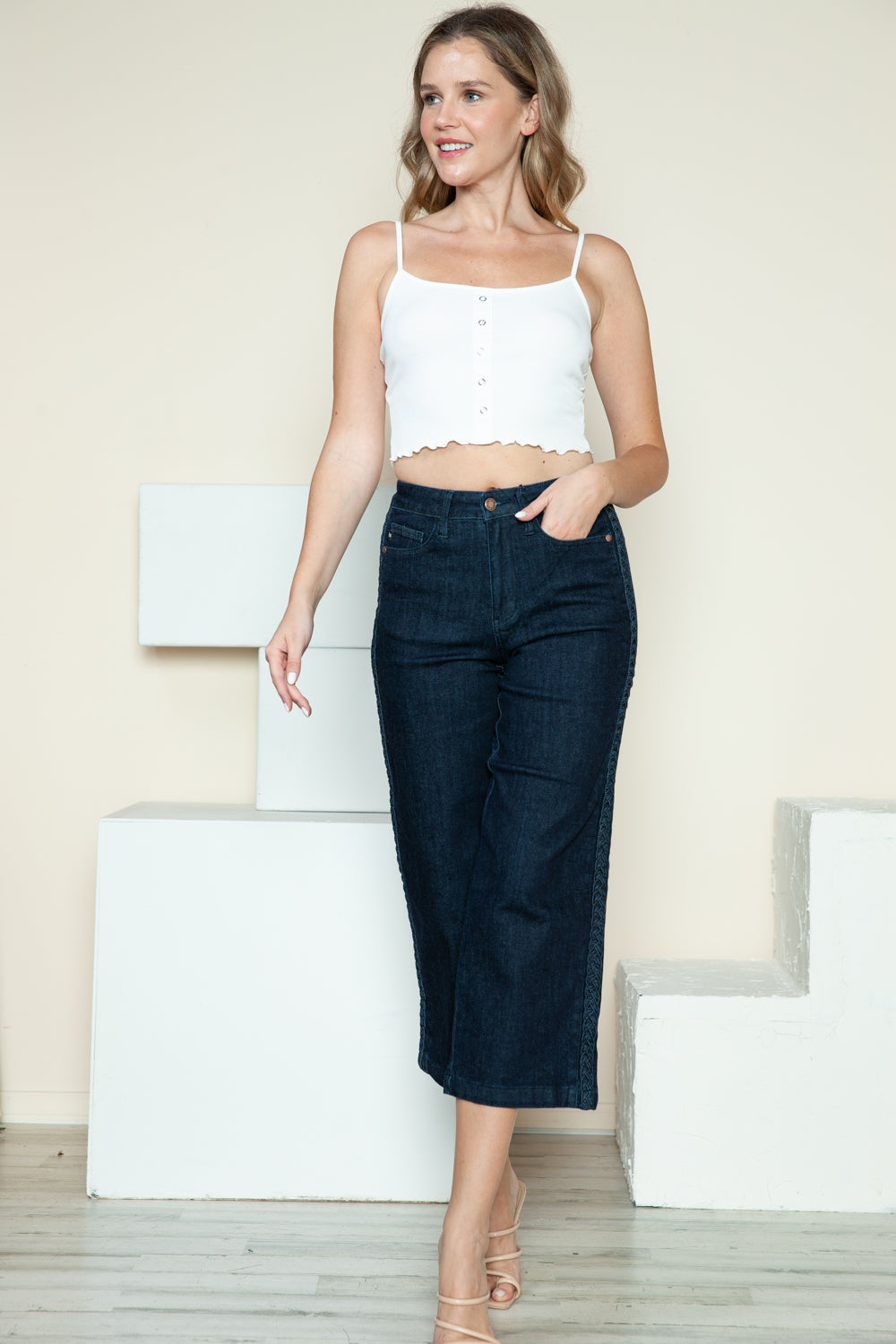 Judy Blue Full Size Side Seam Braid Detail Crop Wide Leg Jeans Bottoms Bottoms Clothing Judy Blue Pants Ship from USA Women Trendsi https://www.cyberehub.com